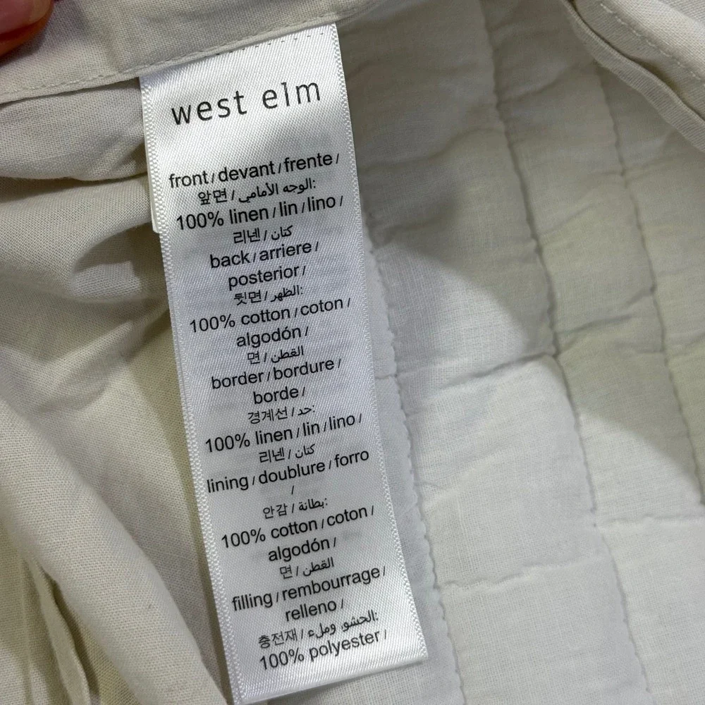 West Elm Linen Quilted Pillow Shams Set of 2 Light Grey White Euro
